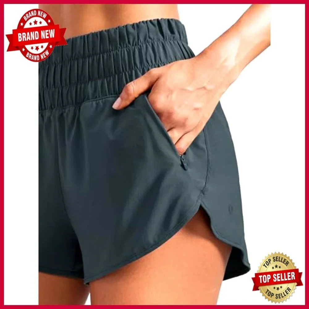 High Waisted Running Shorts with Mesh Liner Zipper Pocket 3" Inseam - Picture 4 of 4
